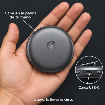 Oltavi en la palma de la mano y su puerto de carga USB-C